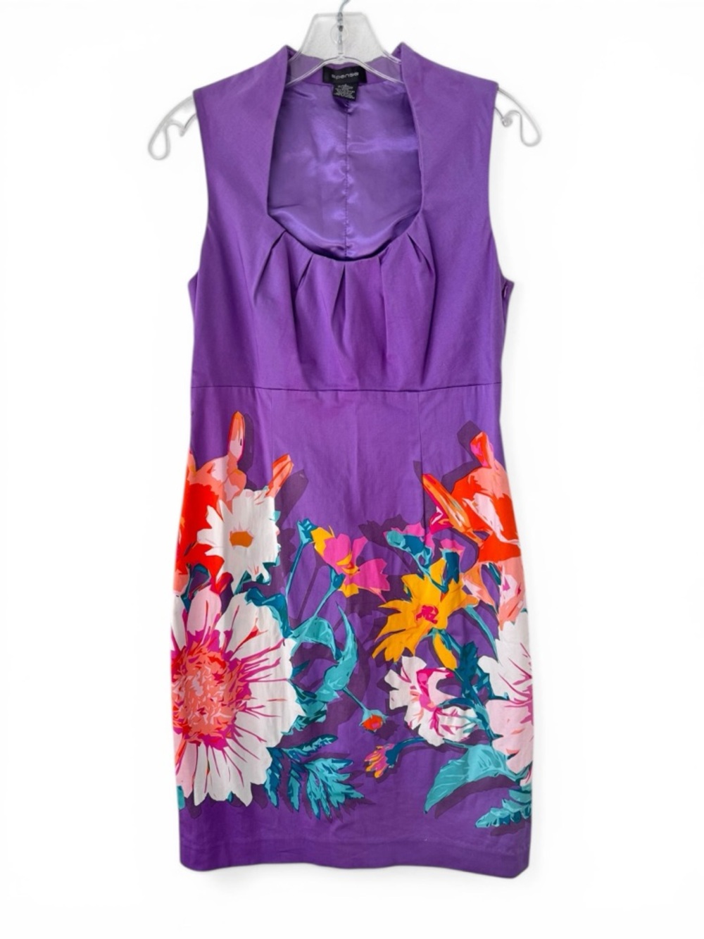 Spense Violet Cotton Dress Midi Floral Sleeveless Sheath Pleated Scoop Empire 6